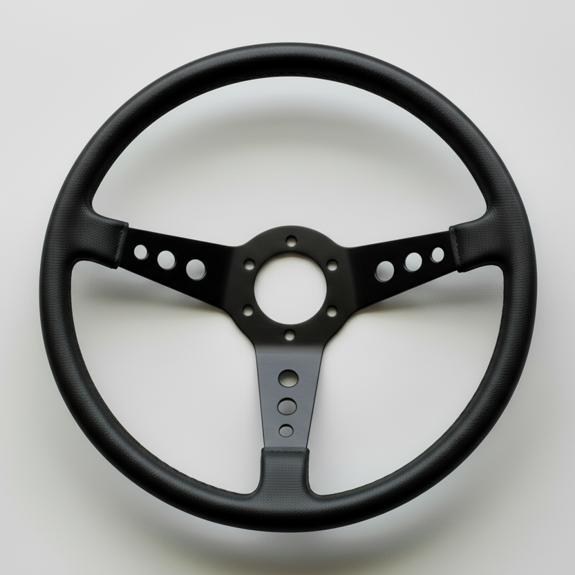 MK4 Dished Leather with Momo centre - Black Anodised steering