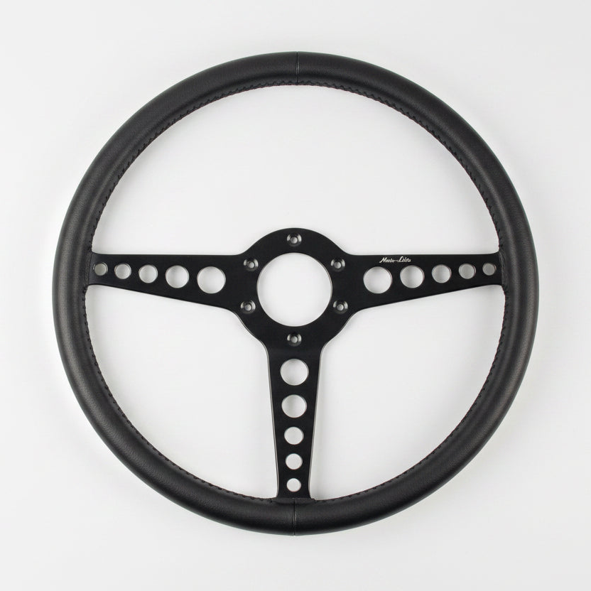 Flat Wheel for E-Type (XKE) - OEM T Leather - Black Anodised