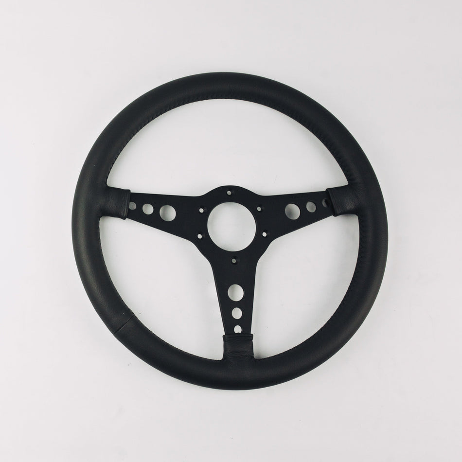 Flat Wheel for E-Type (XKE) - Custom Y Leather - Black Anodised
